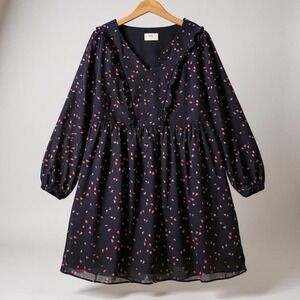 Hush Mini Fit & Flare Dress 14 Dark Floral Long Sleeve Romantic Coquette